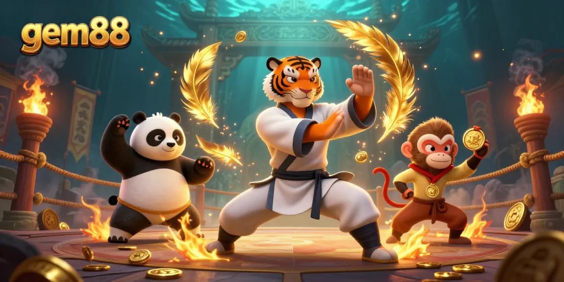 Engage with gem88's thrilling action as the kung fu tiger steals the spotlight in a dynamic 3D illustration