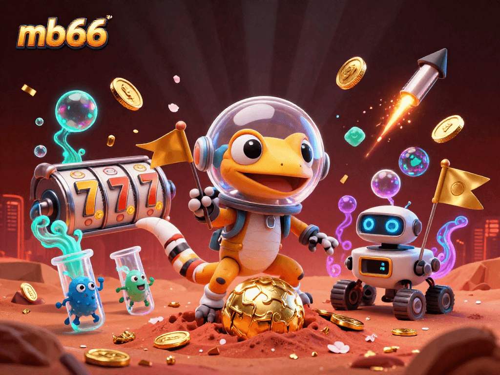 Experience the excitement of mb66 while discovering a golden casino in a Martian landscape.