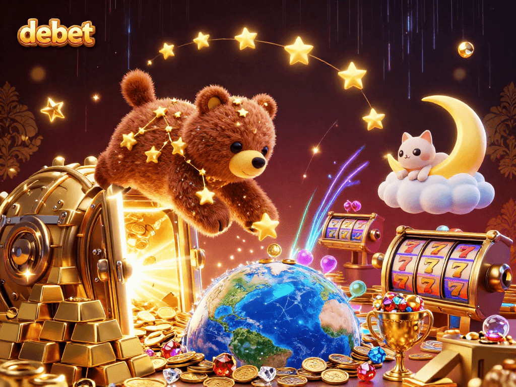 Engage with the debet gaming experience through vibrant casino elements in a cosmic scene.