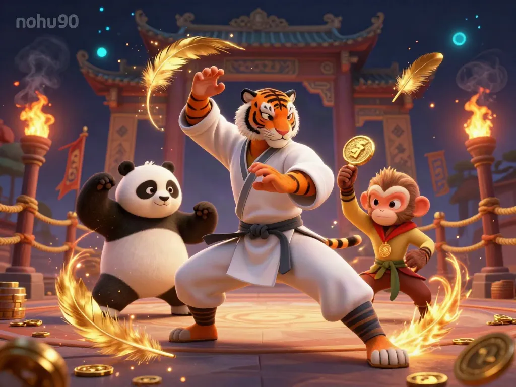 Experience thrilling gameplay with nohu90 as a kung fu tiger master leads in a dynamic casino scene.