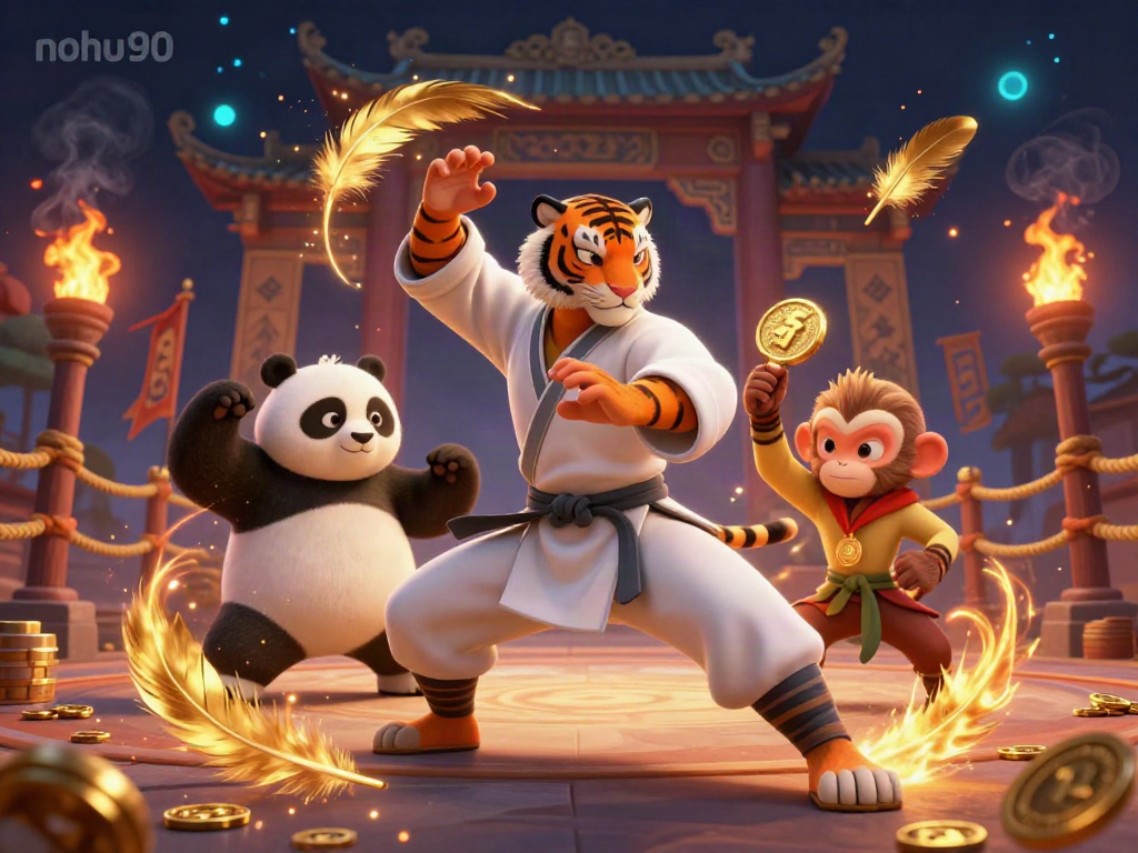Experience thrilling gameplay with nohu90 as a kung fu tiger master leads in a dynamic casino scene.