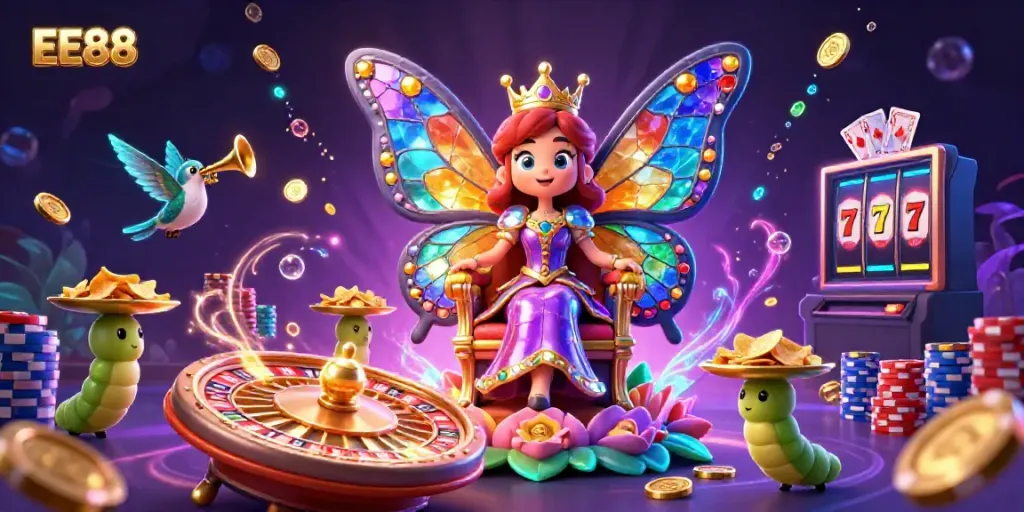 Join the excitement at EE88 with vibrant casino elements and magical characters bringing luck your way.