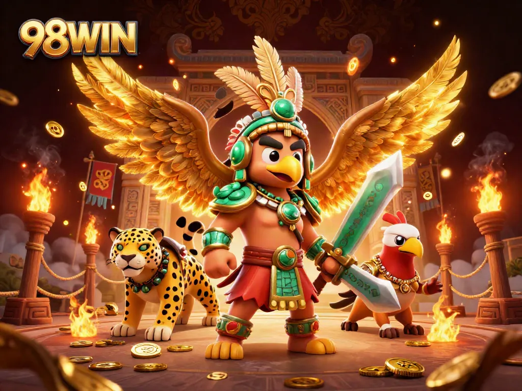 Experience the excitement of 98WIN in an ultra-detailed 3D casino battle scene.
