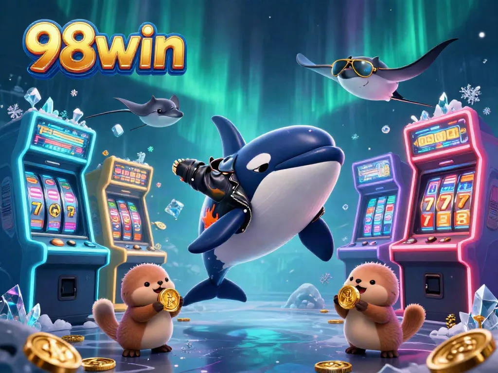 Experience the excitement of 98win with vibrant characters and colorful casino elements in this captivating scene.