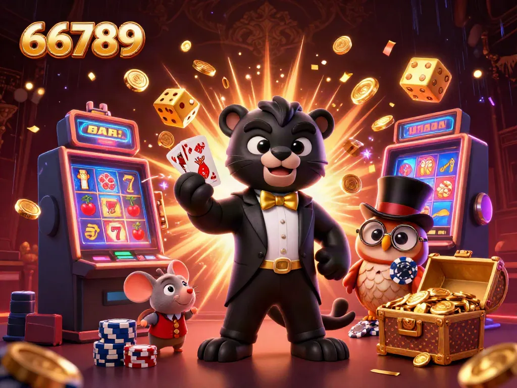 Engage with 66789's thrilling casino scene featuring a panther dealer, owl, and lucky mouse.