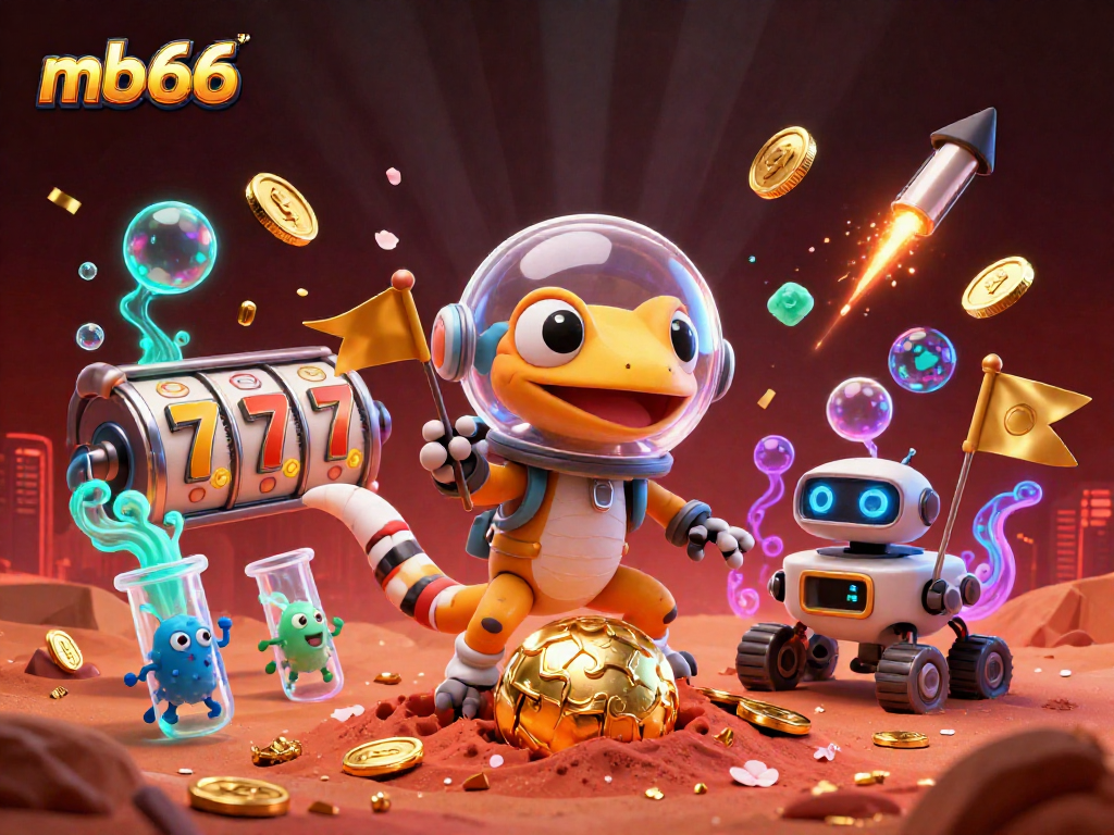 Experience the excitement of mb66 while discovering a golden casino in a Martian landscape.