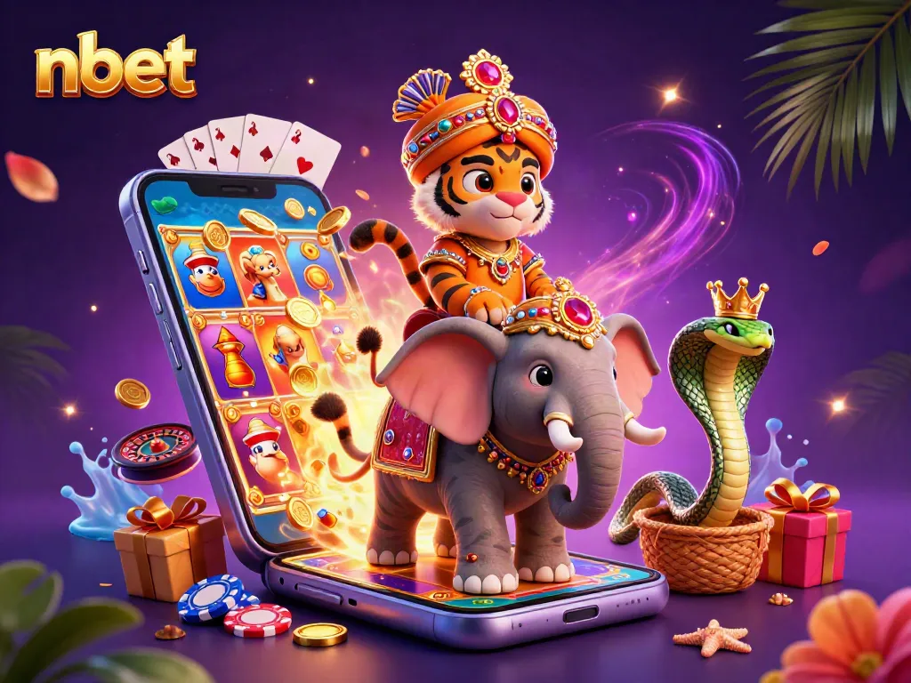 Experience exciting games with nbet in a vibrant casino-themed 3D scene filled with action.