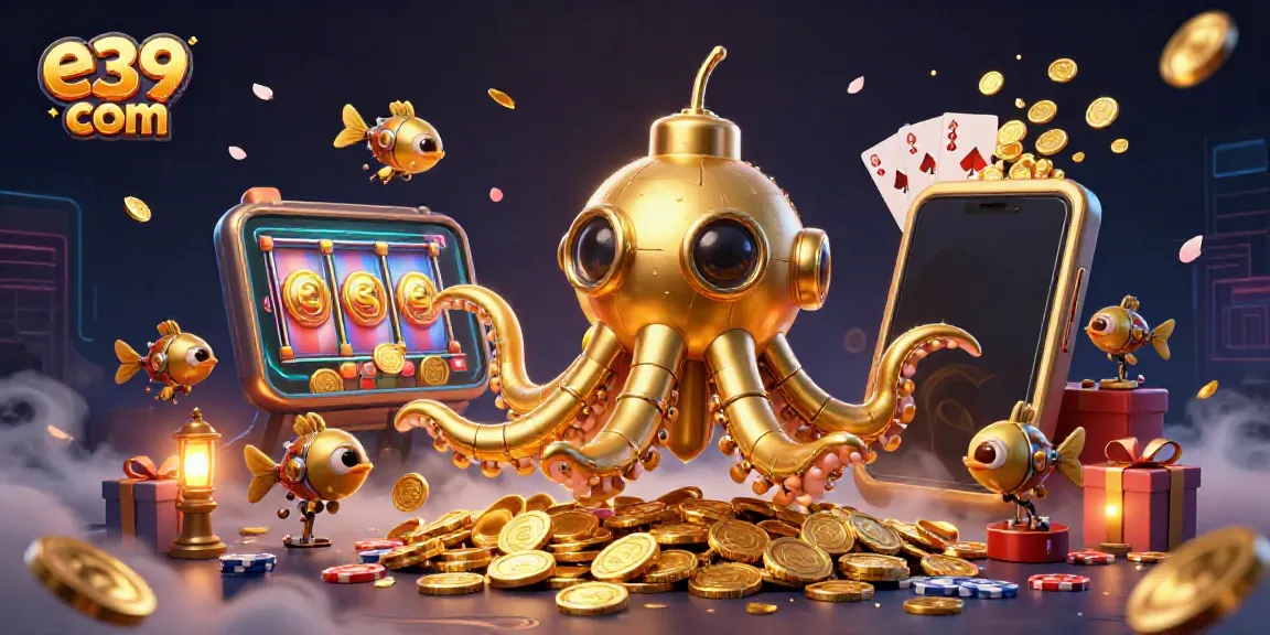 Experience the thrill of e39 com with a vibrant golden kraken submarine and dynamic casino elements.