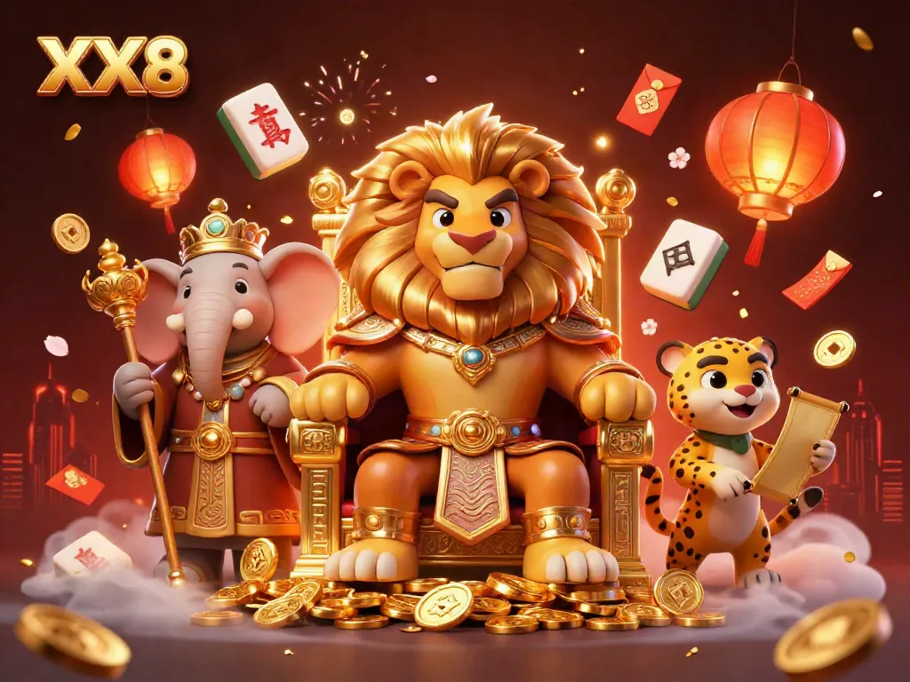 Experience excitement with XX8's vibrant online casino art, showcasing 3D characters and gambling motifs.