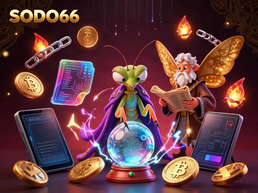 Engage with SODO66's vibrant gaming universe featuring captivating 3D characters and dynamic cryptocurrency elements.