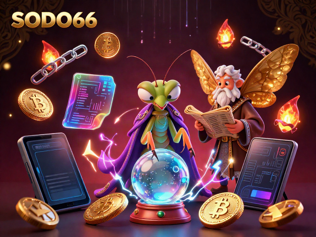 Engage with SODO66's vibrant gaming universe featuring captivating 3D characters and dynamic cryptocurrency elements.