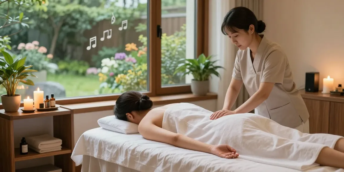Indulge in 하남출장안마 with serene spa massage environment, candles, and calming atmosphere.