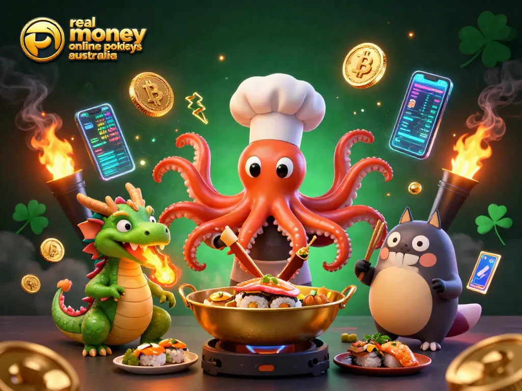 Engage with real money online pokies Australia through this vibrant, dynamic casino illustration.