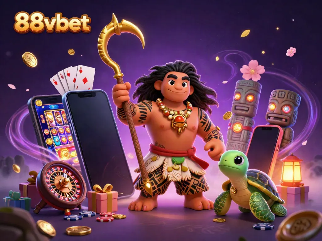 Experience the thrill of 88vbet's vibrant casino games surrounded by colorful elements and energetic characters.