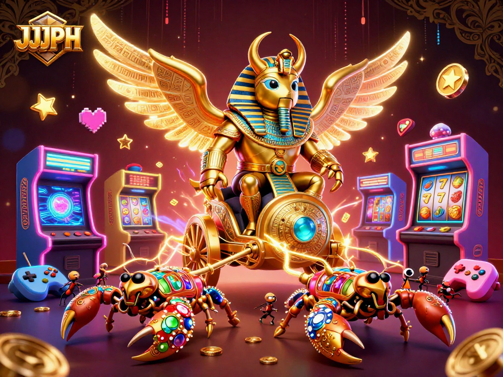 JJJPH ay nag-aalok ng masaganang paglalaro ng slots gamit ang golden scarab beetle at poker chips.
