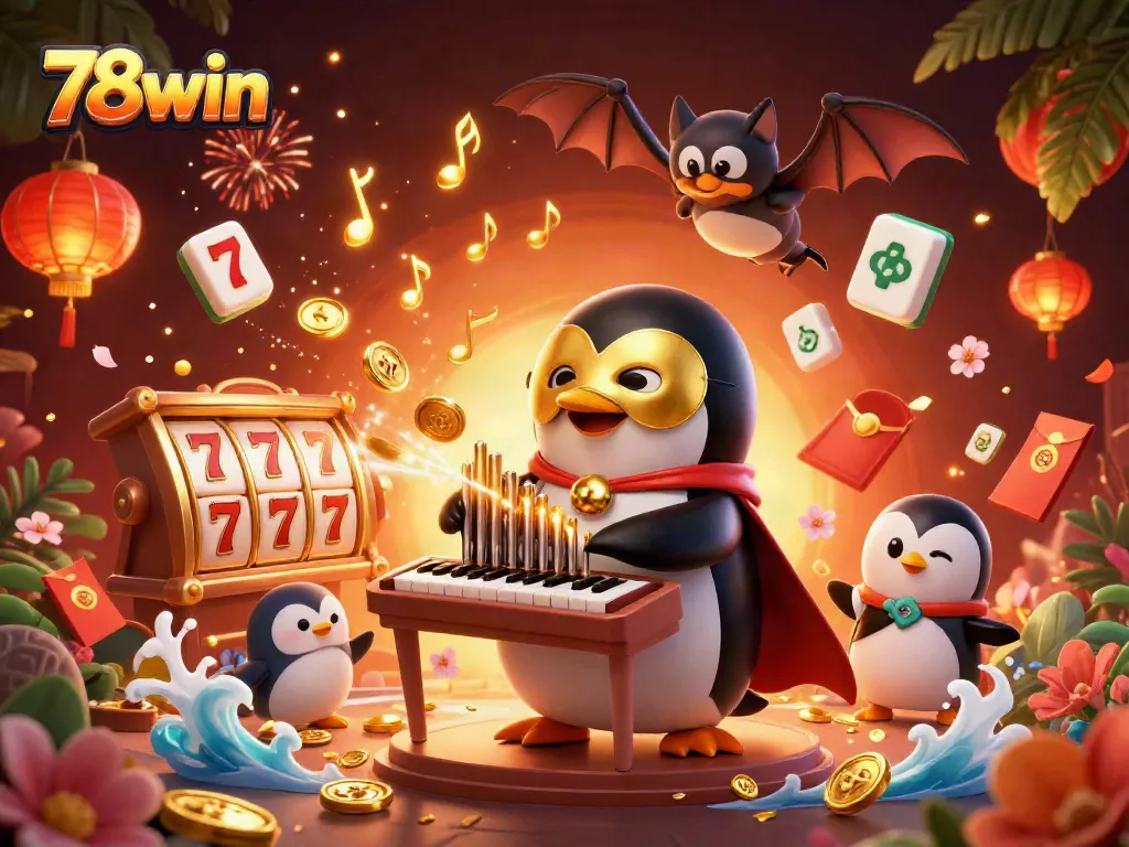Experience thrilling gaming at 78win with animated characters playing games and celebrating with gold coins.