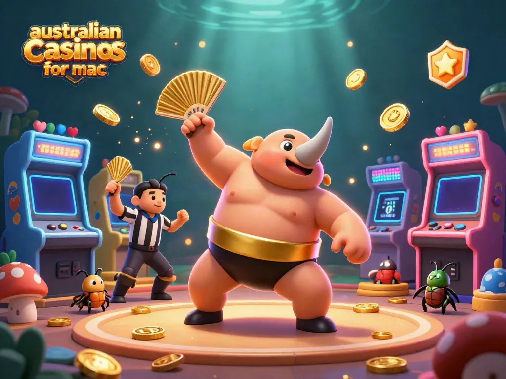 Experience australian online casinos for mac with a dynamic 3D scene showcasing vibrant gaming elements.