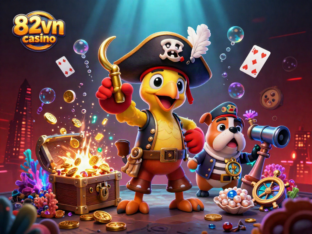 Experience exciting gameplay with 82vn casino as treasure and characters create an engaging casino scene.