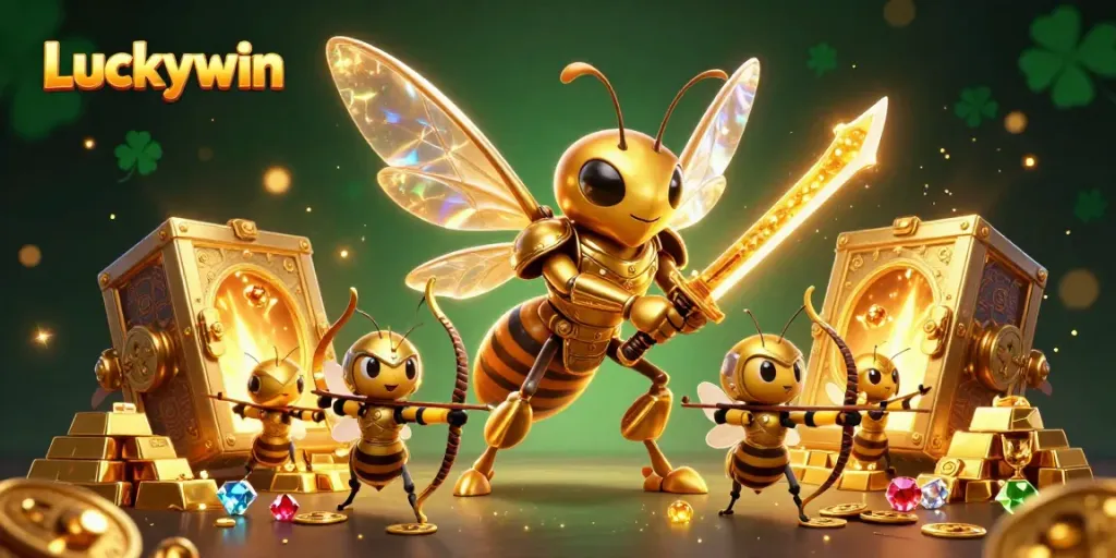 Experience thrilling gameplay with Luckywin's vibrant 3D casino illustration featuring treasure, prizes, and excitement.