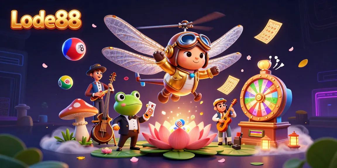 Experience thrilling action at Lode88, where a dynamic scene features a dragonfly pilot and a frog croupier.