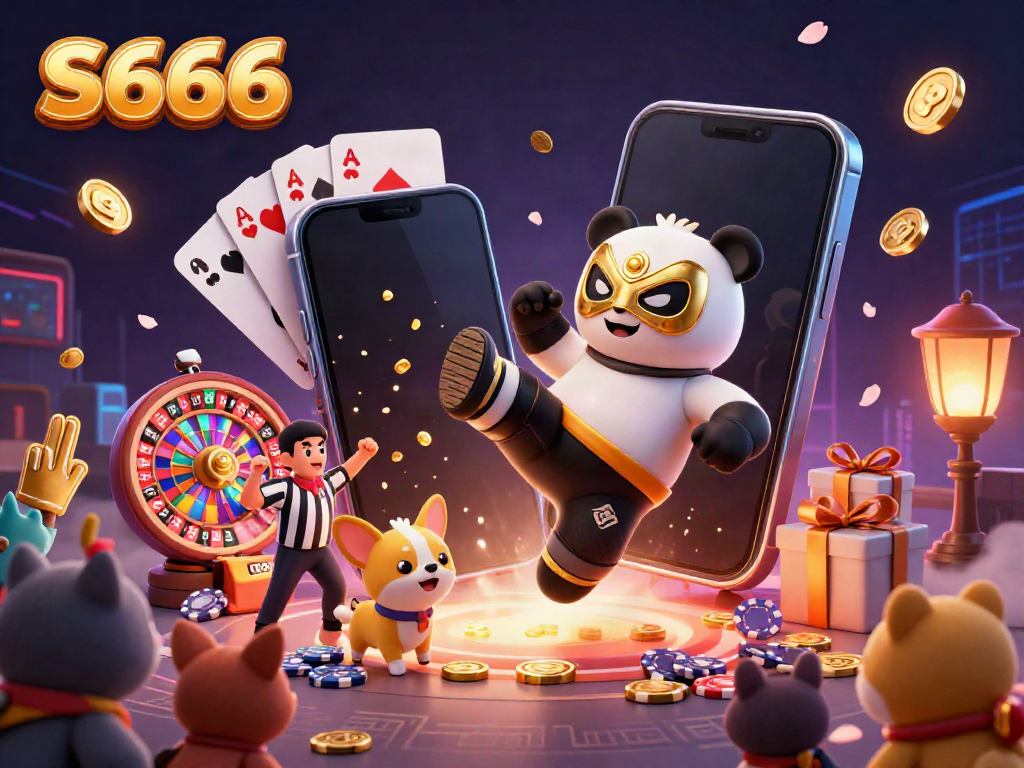 S666 attracts players with thrilling games and a vibrant atmosphere in this 3D casino illustration.