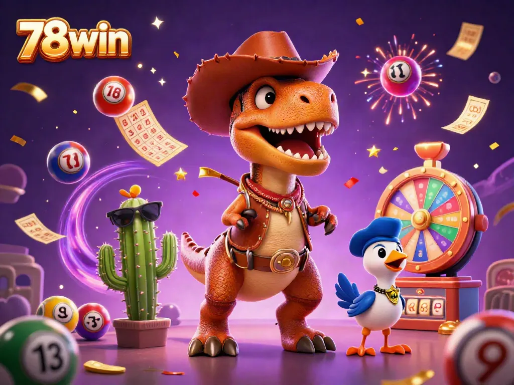 Spin lottery with exciting 78win characters in a vibrant casino scene full of celebratory energy.
