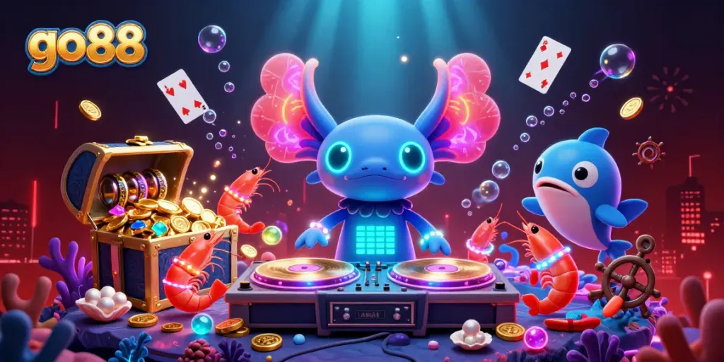 Enjoy vibrant entertainment with go88: Explore underwater nightlife with a DJ axolotl and dancing sea creatures