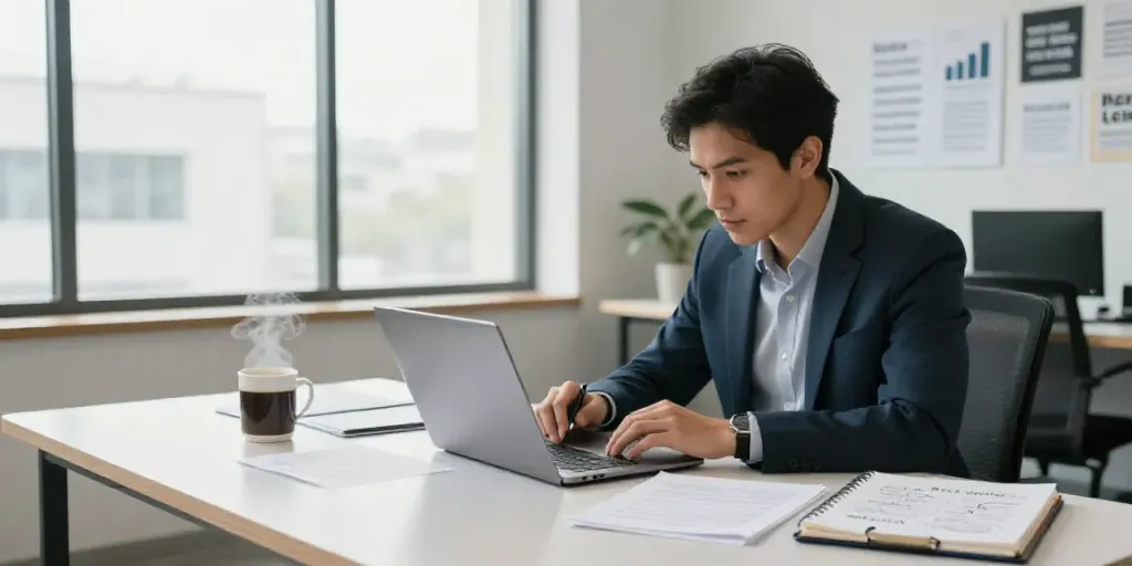 A professional editor revising MBA application essays at https://dewaliveasik.com with a focus on clarity and structure.