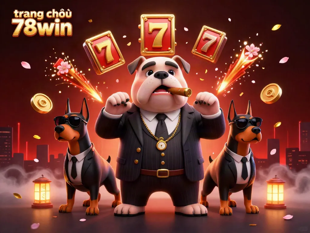 Engage with the thrilling world of trang chủ 78win featuring a mafia bulldog in a casino, surrounded by slot elements.