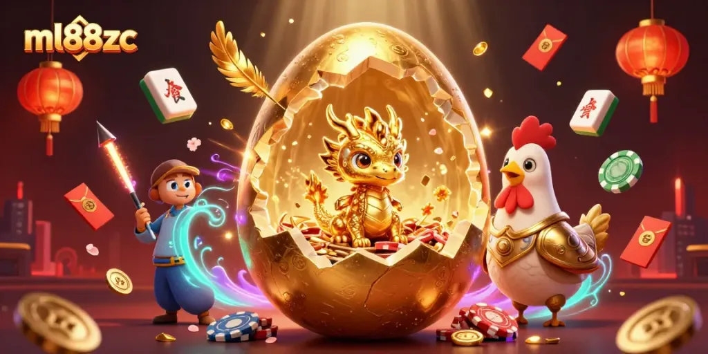 Experience thrilling gaming moments at ml88zc with a vibrant 3D casino scene featuring golden dragon treasures.