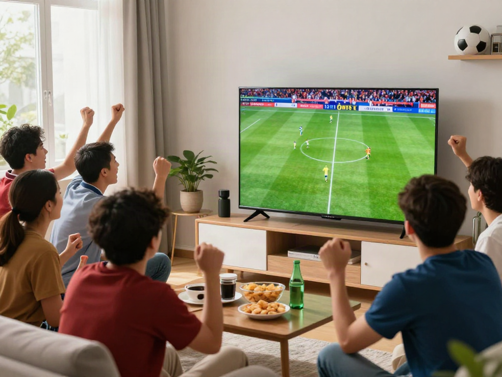 Cakhiatv viewers enjoying a live football match in a vibrant home setting.