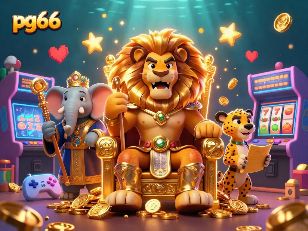Engage with pg66’s thrilling slot experience featuring a lion king, elephant advisor, and cheetah messenger.