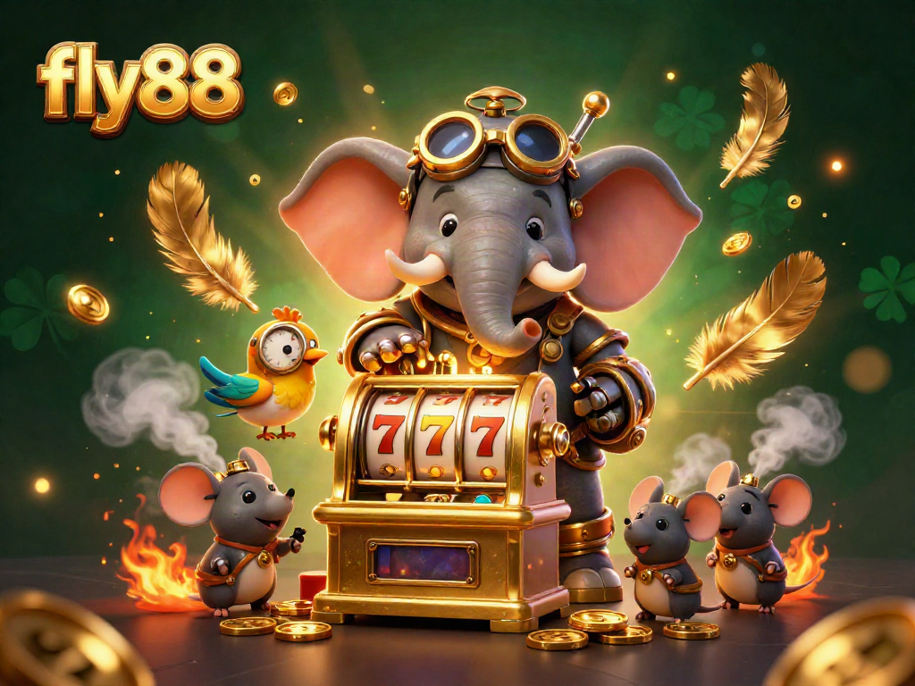 Engage with fly88's thrilling slot machine experience in a vibrant 3D scene.