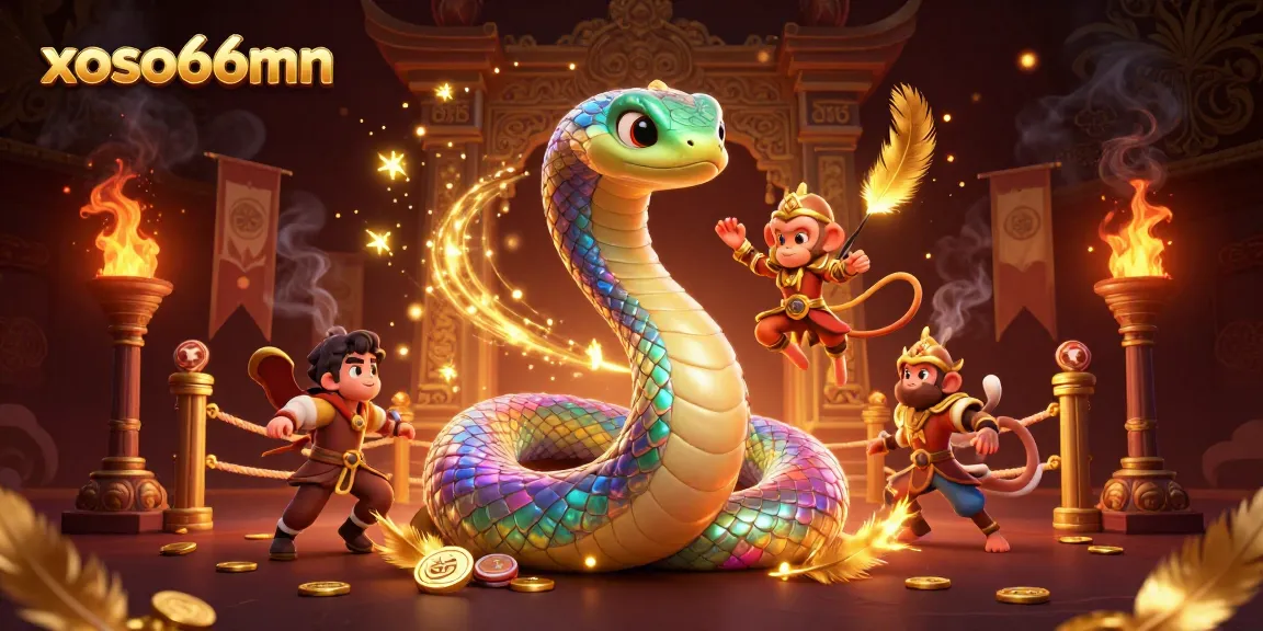 Engage in vibrant gameplay at xoso66mn with a magical scene of a rainbow serpent and monkey king.