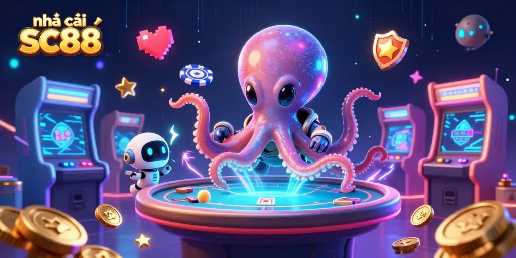 Engage with the thrilling universe of nhà cái sc88, where an alien octopus masterfully plays holographic poker.