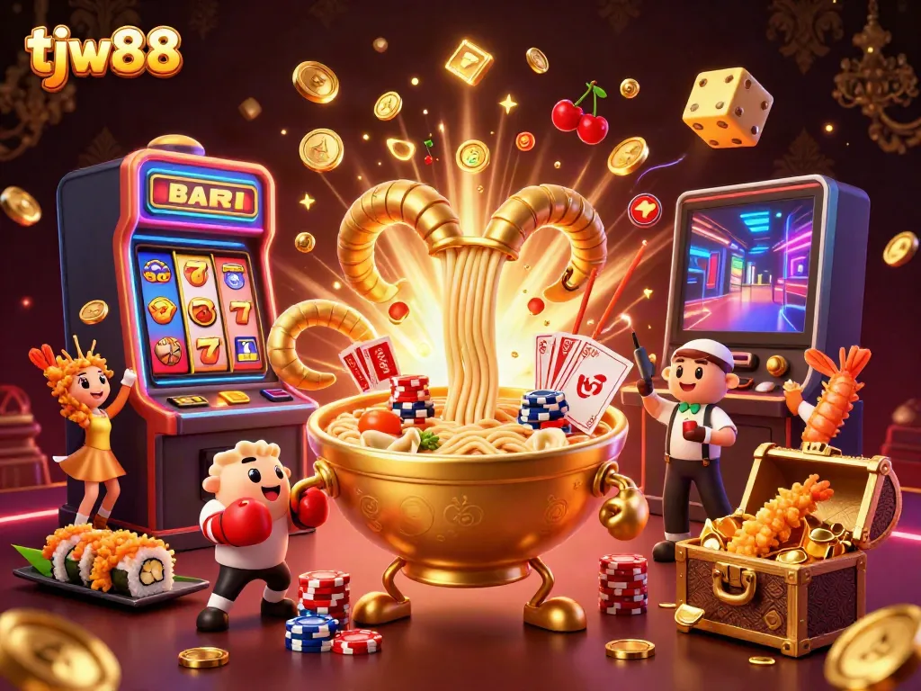Experience the thrill of tjw88 with a vibrant 3D casino scene featuring engaging characters and dynamic gaming elements.