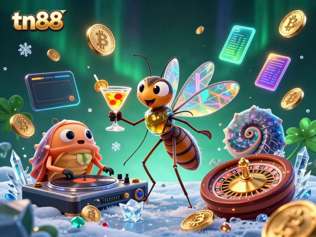 Play tn88 with a lively casino scene featuring unique characters and cryptocurrencies.