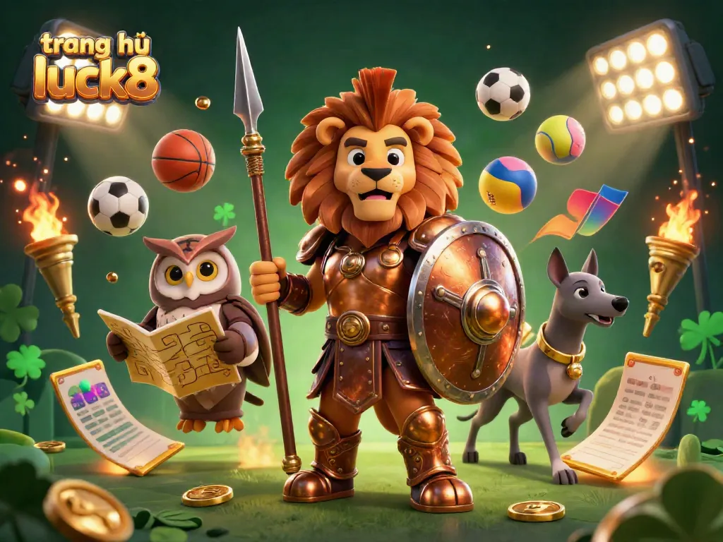 Experience the excitement at trang chủ luck8 with a dynamic casino-themed illustration featuring heroic characters and vibrant game elements.