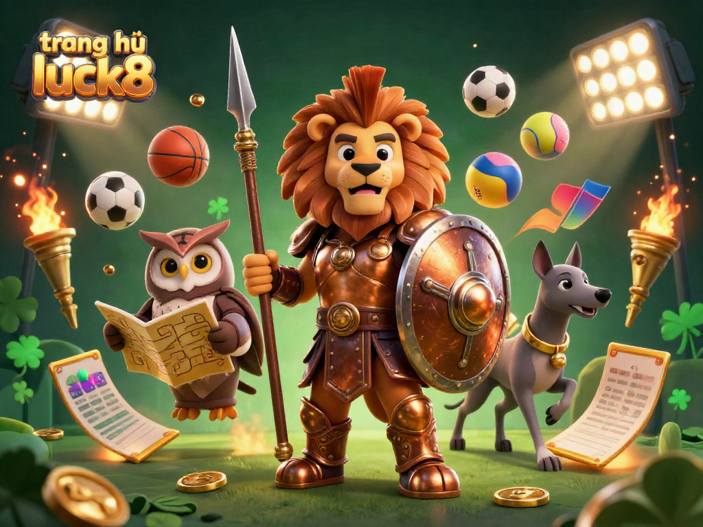 Experience the excitement at trang chủ luck8 with a dynamic casino-themed illustration featuring heroic characters and vibrant game elements.